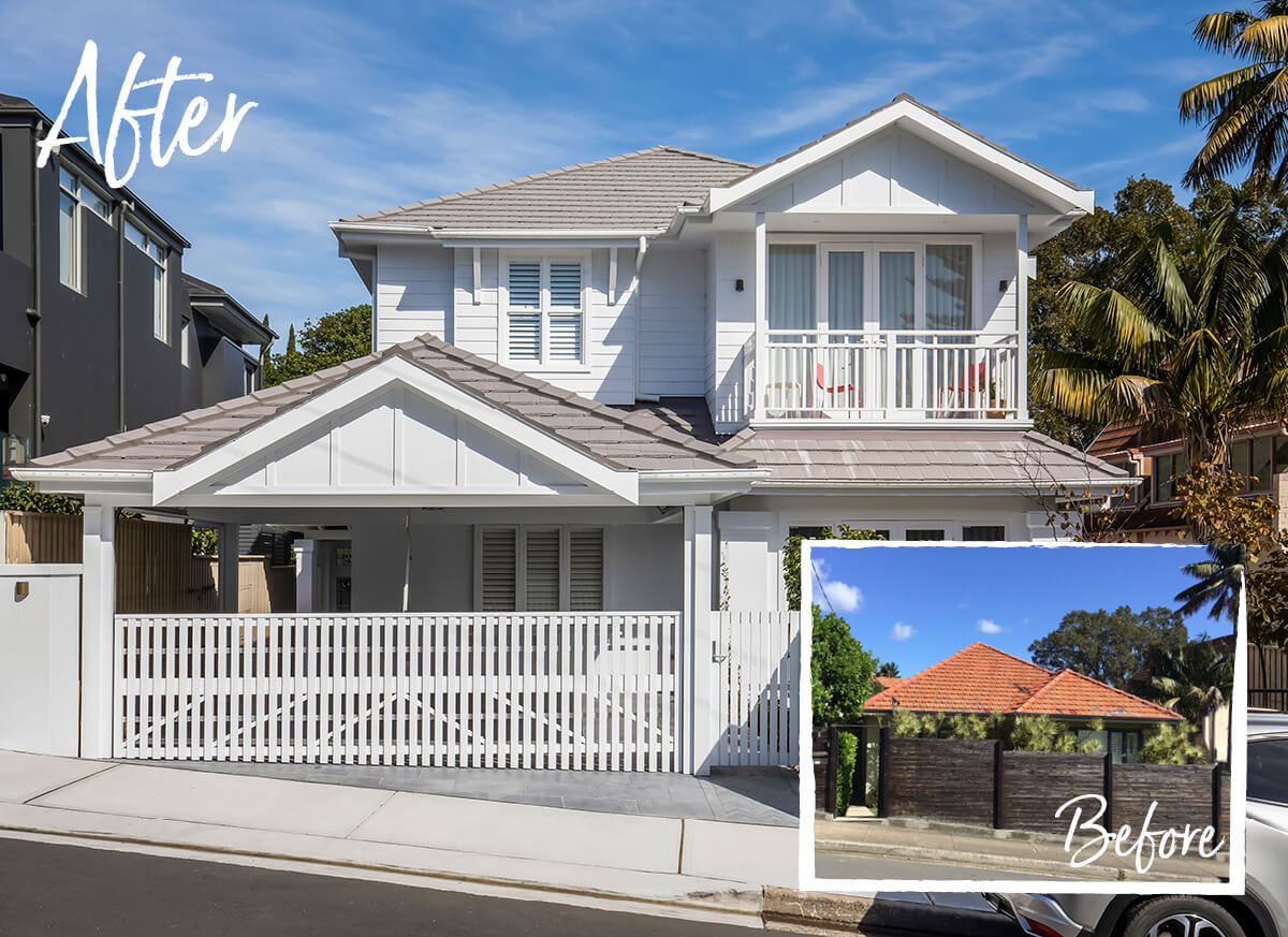 H074-Shepherd-Main Hero Photo Before and after comparison of a Vaucluse home that has received a first floor addition