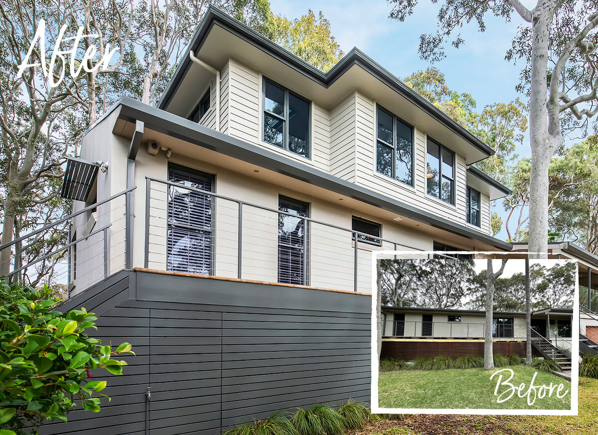 H117-Main Hero Photo Before and after of a home first floor addition in Sydney Northern Beaches region